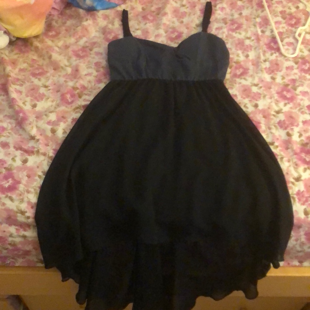 Asian fashion Navy blue high low bustier dress